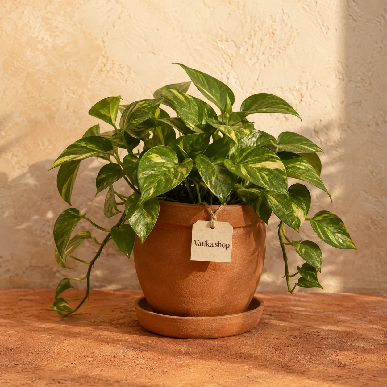 Golden pothos in a terracotta planter, Vatika concept image